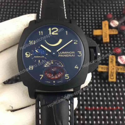 Copy Panerai Power Reserve All Black Watch Tourbillon Moonphase 45mm